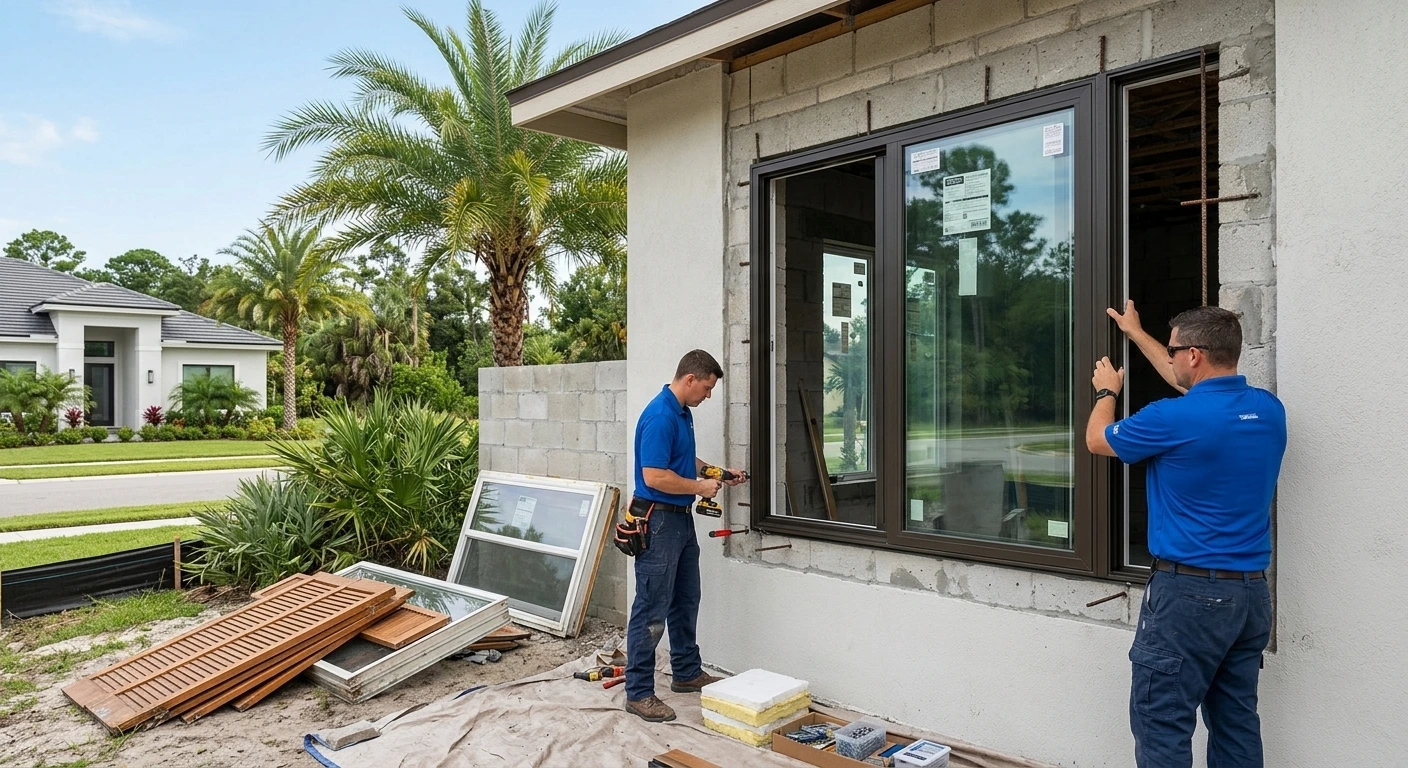 High-efficiency impact window installation on a Florida home qualifying for Section 25C energy tax credits and insurance discounts