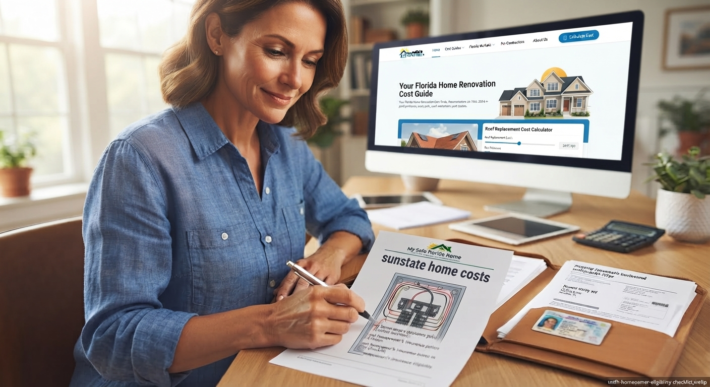 Homeowner reviewing MSFH program checklist and homestead documentation in Florida
